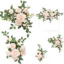 Ling's moment 2pcs Wedding Floral Swag Welcome Sign Artificial Flowers Backdrop Garland Blush & Cream Ceremony Reception Wall Home Decorations Entryway Faux Outdoor Board Head Table Decor