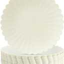 Jinei 24 Pack Daisy Dinner Plastic Plates 9 Inch Round Matte Cream Reusable Scalloped Daisy Plates Dessert Dishes for Birthday Wedding Baby Shower Party Decoration