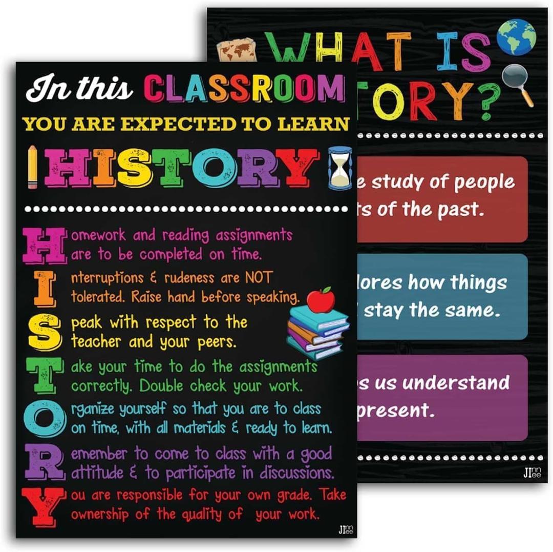 Jinniee Personalized History Posters Classroom Poster 11''x17'' Quotes Motivation Historical Posters for Classroom Decoration Teacher gift Teacher Professor Social Studies Room (SET 2 RETRO POSTERS)