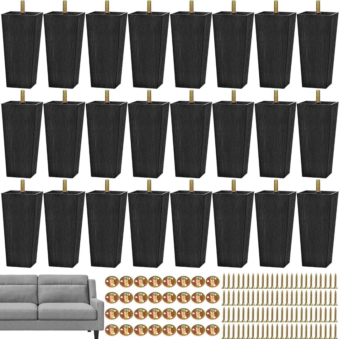 TURSTIN 24 Pieces 5.7" Plastic Furniture Legs Replacement Couch Legs Square Tapered Sofa Leg Mid-Century Modern Furniture Feet for Armchairs Couch Bed Coffee Table Dresser