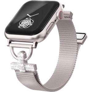 Starlight Watch Bands for Women Compatible with Apple Watch Band 42mm(S3/2/1) 44mm 45mm 46mm 49mmAdjustable stainless steel shiny fashion mesh strap for iWatch Series1/2/3/4/5/6/7/8/9/10/SE/Ultra2