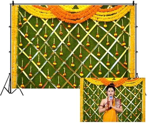 Renaiss 10x8ft Indian Traditional Backdrop Macrame Marigold Garland Marriage Diwali Festival Photography Background for Wedding Bridal Shower Anniversary Party Decor Photo Props