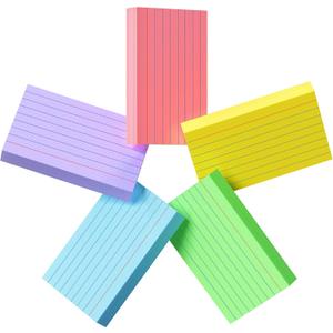3 x 250 Count Colored Index Cards 3x5, 180gsm Heavy Weight Flash Cards | Ruled Index Cards, 5 Color (50 Sheets Each), Portable Note Taking for Students, Teachers, Note Cards for Office Home College