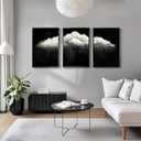 Large Framed Dark Moody Wall Art for Living Room, 3 Piece Academia Goth Canvas Prints Artwork for Walls, Black and White Rainy Cloud Surreal Pictures for Bedroom Wall Decor - Total Size 30x60 Inch