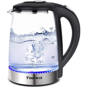 TOPWIT Electric Kettle Glass Hot Water Kettle, 2.0L Water Warmer, BPA-Free Stainless Steel Lid & Bottom, Tea Kettle with Fast Heating, Auto Shut-Off & Boil Dry Protection (Black)