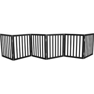 Dog Gate Indoor, Freestanding Dog Fence for The House, Doorways, Hallways,or Stairs,Pet Gate Foldable Wooden,Expandable 24" Height 6 Panels,Black