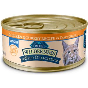 Blue Buffalo Wilderness Wild Delights Minced Natural Wet Cat Food, Chicken & Turkey in Tasty Gravy, 5.5-oz. Cans, 24-Pack