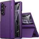 For Samsung Galaxy Z Fold 7 Slim Case with Stand, Glass Screen Protector, Full Hinge Protection, Thin & Rugged, Shockproof Protective Phone Case Cover for Samsung Galaxy Z Fold7 2025, Purple
