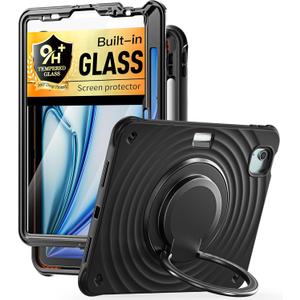 BATYUE Case for iPad Air 11-inch M4 (2026)/ M3 (2025) / M2 (2024), iPad Air 5th/4th 10.9 inch(2022/2020), iPad Pro 11" 4th/3rd/2nd/1st Cover with Class Screen Protector, Pencil Holder & Strap, Black