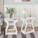 FROMJBEST End Tables Living Room Set of 2,End White Table with Charging Station, Side Table, Nightstand for Bedroom, 3 Tier End Table with Storage Shelf for Living Room White