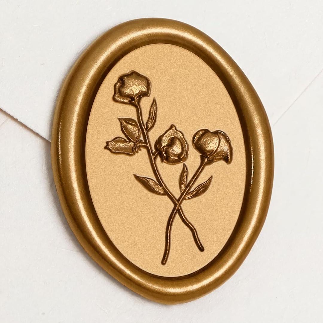 UNIQOOO Wax Seal Stickers - 3D Floral Oval Shape Wedding Invitation Envelope Seal Stickers, 50 Pcs Antique Gold, Perfect for Invitations, Christmas, Gift Wrapping