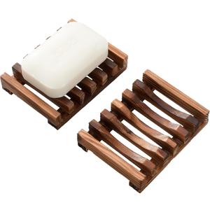 Wooden Soap Dish for Shower,Set of 2 Shower Soap Holder,Self draining Bar Soap Holder for Bathroom, Homemade Soaps Saver Natural Soaps Tray, Vowupt (Brown)