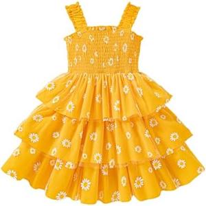 Baby Girls Dress Floral Ruffle Casual Beach Sundress Princess Skirt Clothes Summer Outfits Dresses 5-6Y
