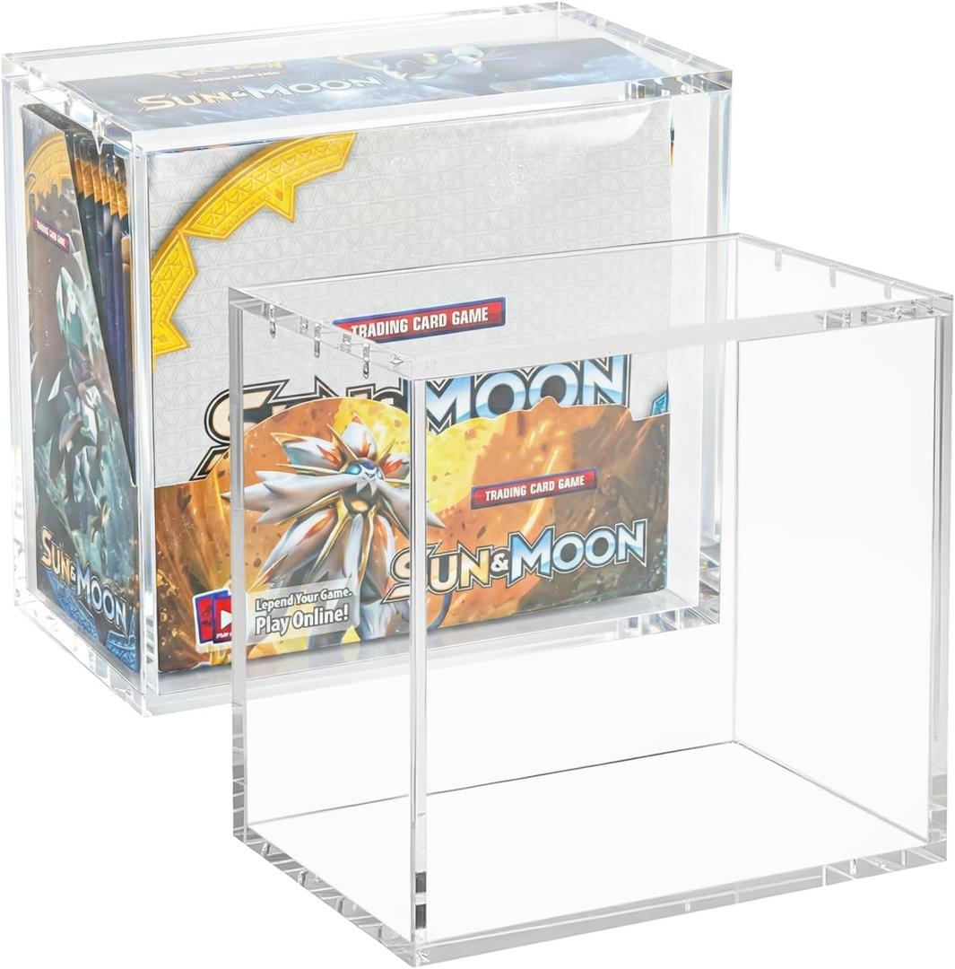 Acrylic Booster Box Case with Magnetic Lid & UV Protection, Clear Display Case for Booster Boxes, Dustproof, Scratch-Resistant, Non-Slip Rubber Feet, 5mm Thick Protector Fits Standard Booster Box