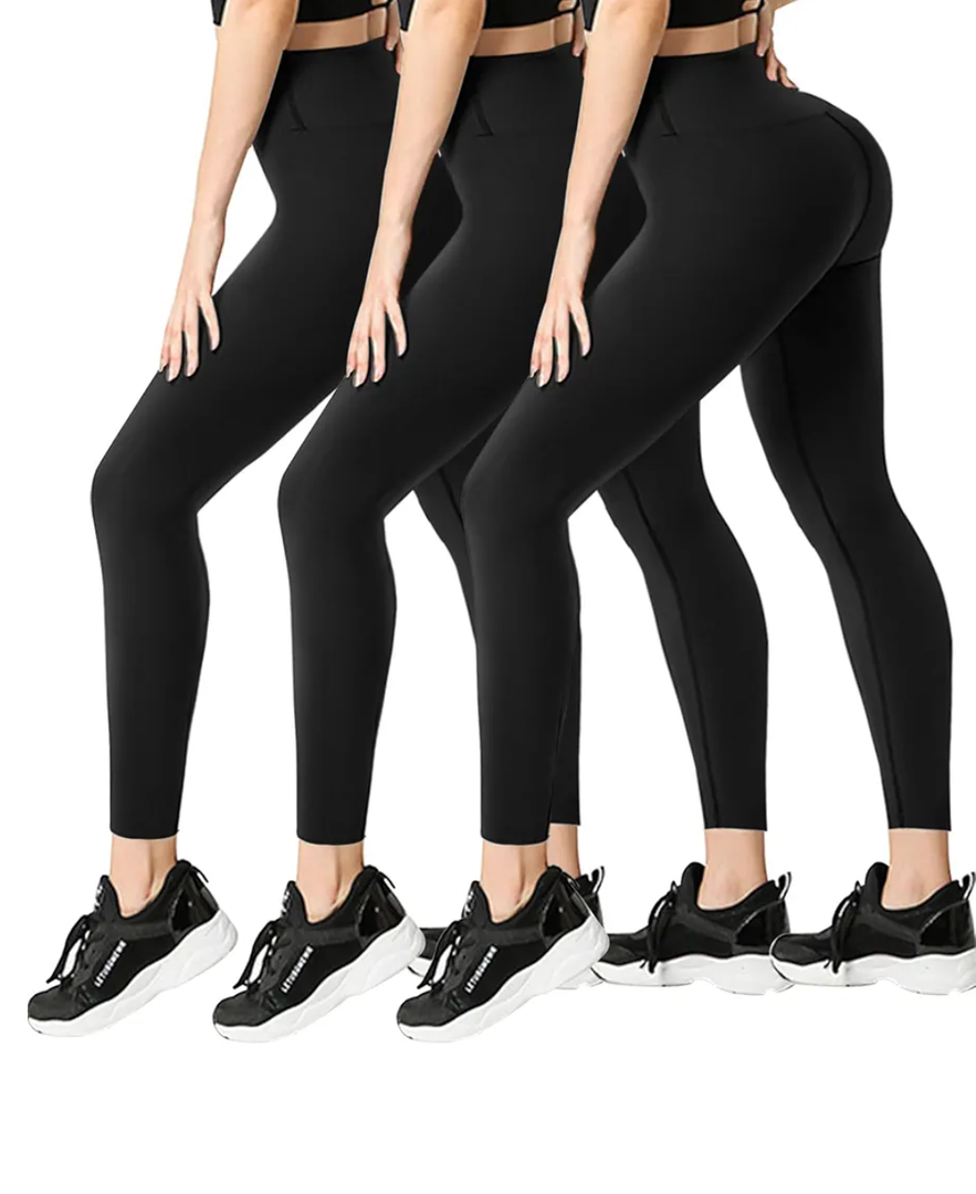FULLSOFT 3 Pack Leggings for Women High Waisted Soft Black Yoga Pants for Workout Athletic Running Reg & Plus Size, S-M