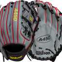 Wilson A450 11.5” Youth Infield Baseball Glove - Left Hand Throw, Grey/ Black/ Yellow