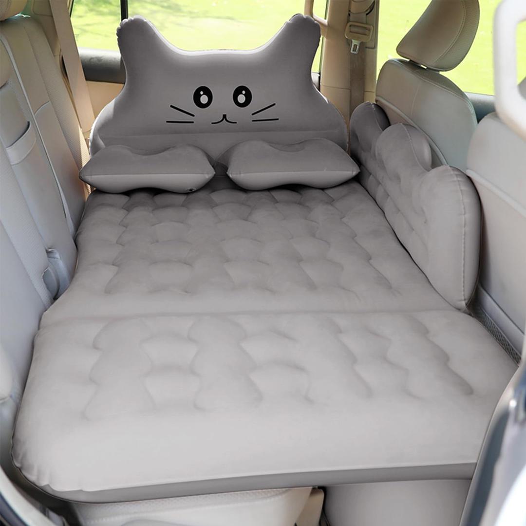 Inflatable Car Air Mattress Bed - SUV Truck Air Mattress Back Seat Camping Bed Thickened Universal Vehicle Sleeping Pad for Travel with Air Pump 2 Pillows (Grey)