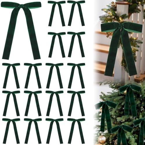 Glitinsel Dark Green 24 Pcs Velvet Bows Christmas Tree Ornaments Valentines Day Bows Decoration for Garland Home Coquette Wedding Decor (5 x 7 Inch,Width of 1")