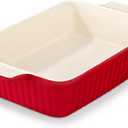 MALACASA 4.4 QT Baking Dish, 9x13 Large Casserole Dish for Oven, Ceramic Baking Pan, Rectangular Lasagna Pan Deep with Handles for Baking, Durable Microwave Oven Safe, Red, Series BAKEBAKE