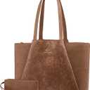 LOVEVOOK Laptop Tote Bag for Women,PU Work Bags with Triple Compartments, 15.6 inch, Brown Embossed