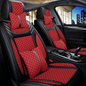 Car Seat Cover Full Set, Premium Soft Breathable Seat Covers with 2 Neck Pillows & 2 Lumbar Pillows, Universal Fit for Most 5 Seats Cars SUV, Airbag Compatible (Red)