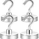 Neosmuk Magnetic Hooks, Heavy Duty 130lb Strong Magnets for Cruise Cabins, Ship Essentials, Large Metal Hooks for Hanging on Fridge, Extra Super Magnet Hanger (Silver)
