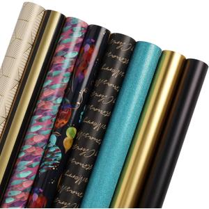 LaRibbons Black Christmas Wrapping Paper Rolls with Cutlines, 30Inch  10Feet, 8 Rolls: 200 sq.ft.ttl, Matte Gold Black and Stripes Jewel Gift Wrap Bundle for Christmas, Holiday, Season Party (Jewel Toned Ornaments)