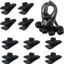 YoRise 20PCS Tarp Clips Heavy Duty Lock Grip & Ball Bungee Cords, Shade Cloth Fastener Clips, Car Cover Clamp Holder for Pool Awning Cover, Shark Tent, Outdoor Camping (Black)