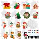 Soulchen 16 Sets Christmas DIY Painting Kits Christmas Ceramic to Paint Santa Claus Snowman Xmas Trees Elk Gingerbread Man Ready to Paint Refrigerator Magnets Classroom Activity Xmas Gift