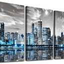 SERIMINO Wall Decor Living Room Modern City Chicago Skyline Large Canvas Wall Art for Bedroom Poster for Office Farmhouse 3 Pieces Set Wood Framed Night Scene Prints Paintings for Home 20"X28"