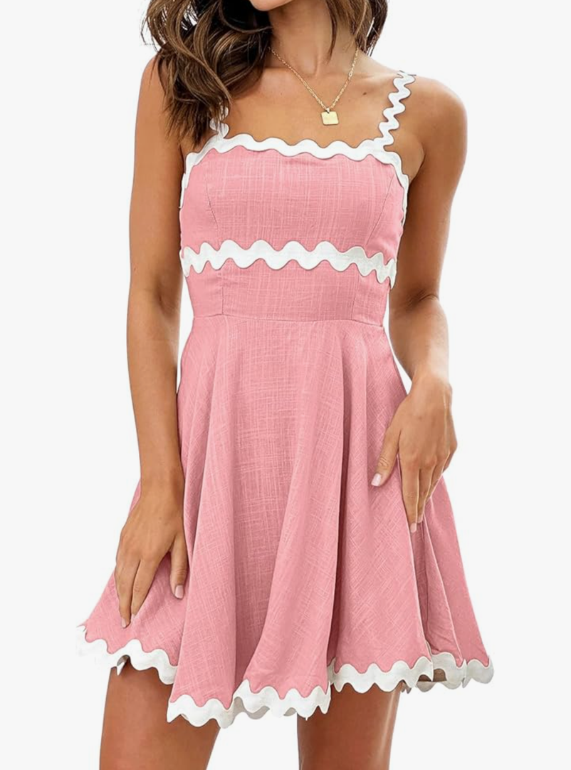 Shy Velvet 2025 Women's Summer Mini Dress Casual Linen Dress Cocktail Dresses for Women Sundresses with RIC Rac Trim Size S