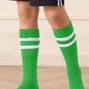 Haloumoning 3 Pairs Boys Soccer Athletic Socks Kids Striped Football Knee High Uniform Sports Tube Socks 4-15 Years (Green, S)