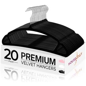 HOUSE DAY Black Velvet Hangers, 20 Pack Luxury Felt Non Slip Space Saving Heavy Duty Coat Hangers with 360 Swivel Hook