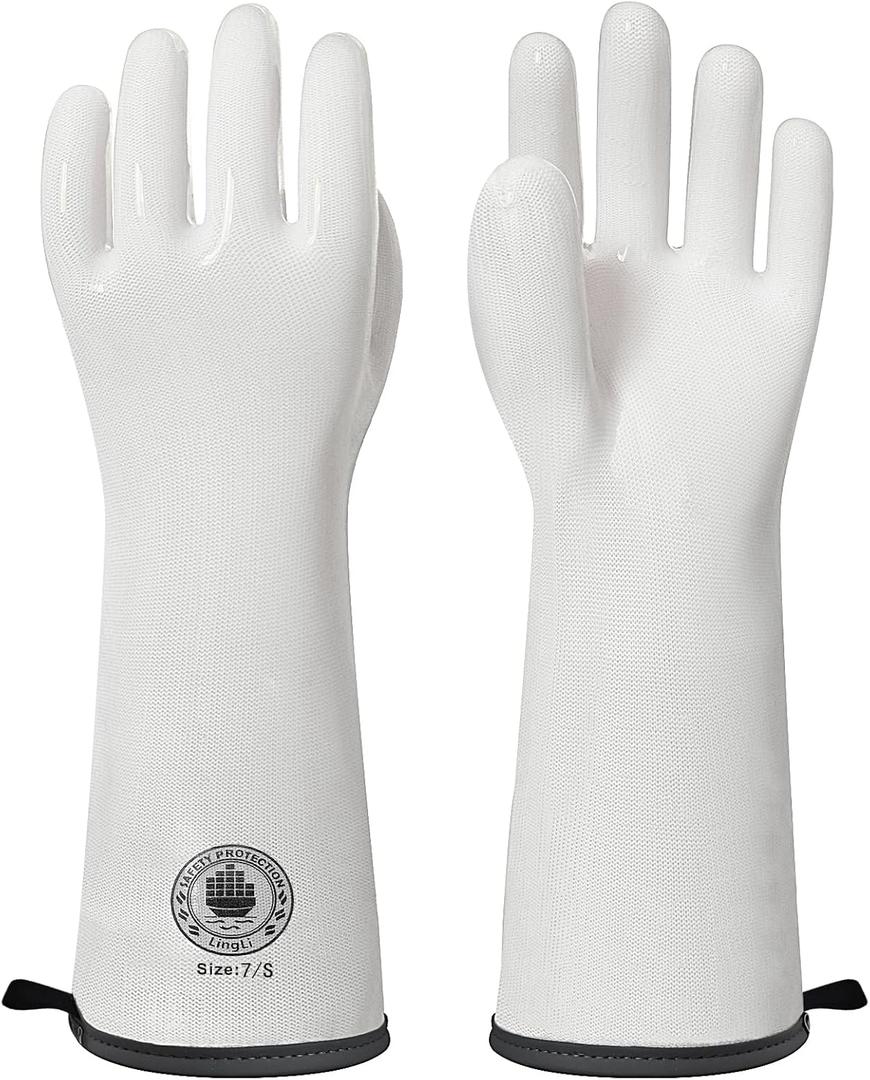 Silicone Oven Gloves- 15" Extra Long, Heat Resistant Oven Gloves with Fingers, Kitchen Oven Mitts Smoker Gloves for Baking, Grilling, Cooking, Food Grade, Waterproof (7/S)