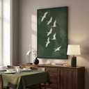 Large Framed Vintage Green Bird Wall Art for Living Room, Japanese Green Zen Asian Canvas Painting Prints Artwork for Walls, Minimalist Oriental White Crane Wall Art for Dining Room Hallway, 24x36