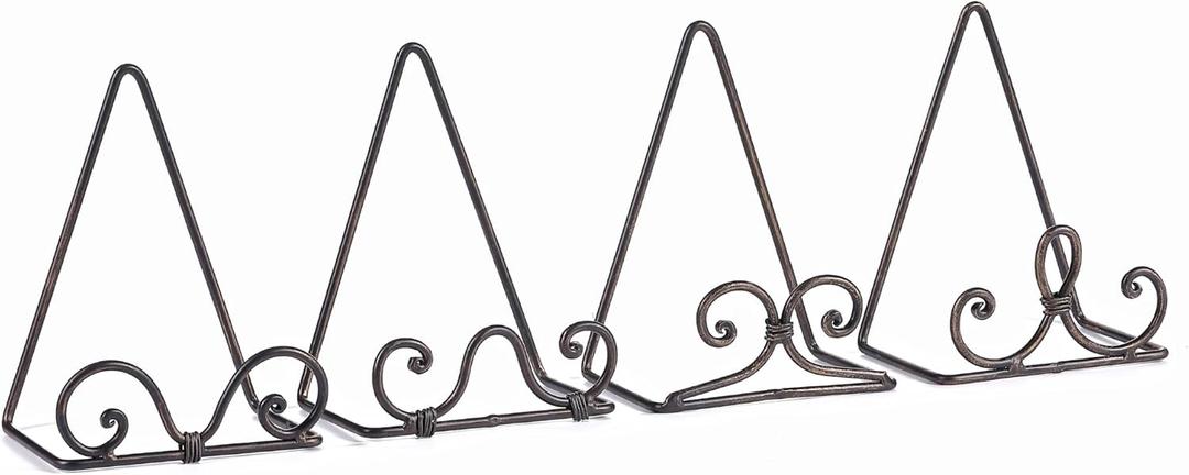 7" H Plate Holder Display Stand, Metal Scroll Picture Easel Stand for Photo, Set of 4, Antique Black Finish