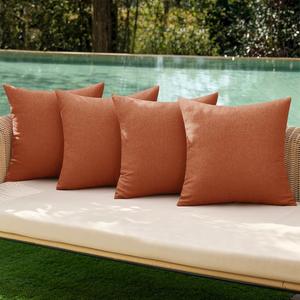 MIULEE Pack of 4 Decorative Outdoor Throw Pillow Covers Linen Waterproof Pillow Covers Farmhouse Cushion Cases for Patio Garden Tent Balcony Couch Sofa 16x16 inch Rust