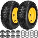 16x6.50-8 Lawn Mower Tires, 2Pcs Front Tire and wheel With 3" Offset Hub and 3/4" & 5/8" Precision Bearings &1" Bushings, Replacement for Riding Mower and Garden Tractor Front Wheel, Tubeless Tires