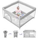 Foldable Baby Playpen 50"×50", Out-of-The-Box Ready Playpen for Babies and Toddlers, Portable Play Yard with Breathable Mesh & ASTM F406 Certified(Light Grey)