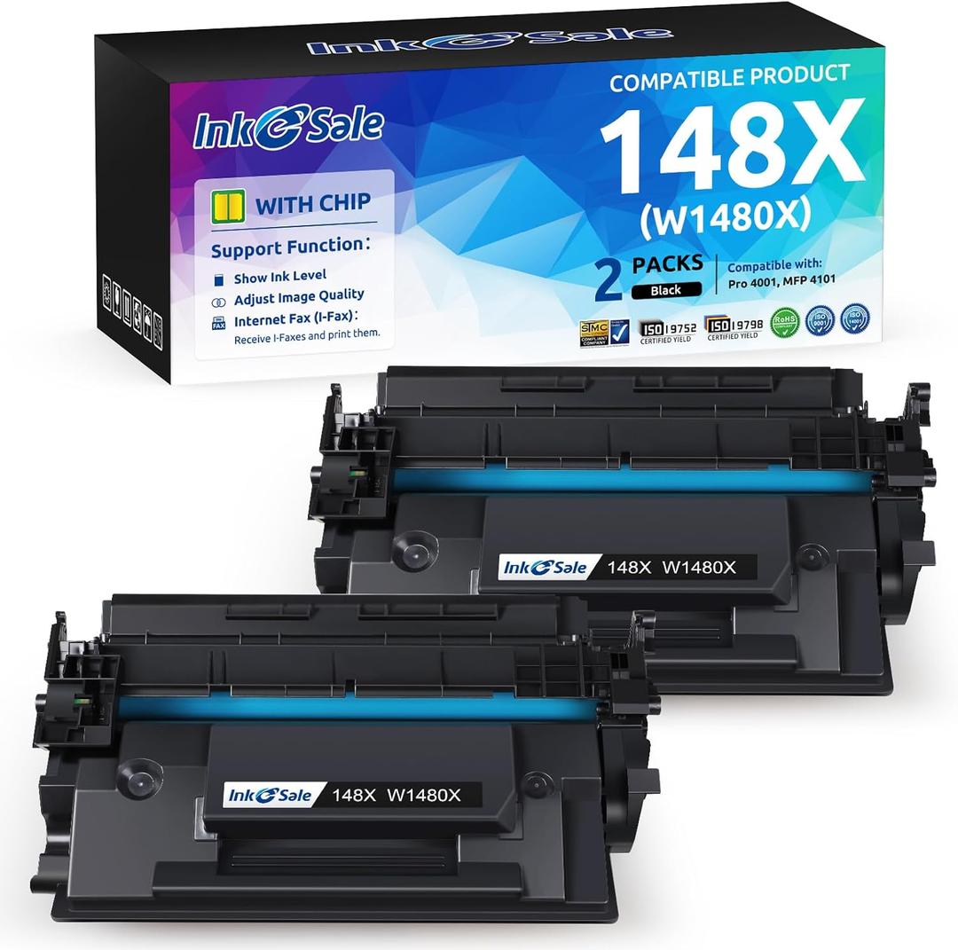 INK E-SALE 148X 148A Toner Cartridge Black (with Chip) High Yield Compatible Replacement for HP 148A 148X W1480A W1480X for HP Laserjet Pro 4001n 4001dn 4001dw MFP 4101fdn 4101fdw Printer (2 Pack)