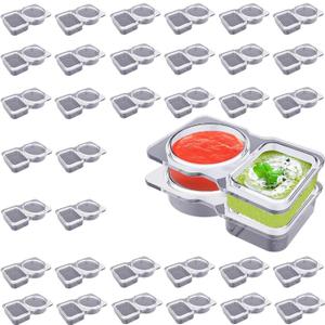 36 PCS Plastic Snack Containers, Double Compartment Condiment Containers with Lids, Reusable Snack Container, Suitable for Kitchen Storage and Outdoor Parties (36 PCS)