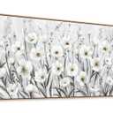 arteWOODS Flowers Framed Wall Art - Grey White Wildflowers Canvas Pictures Wall Decor Botanical Painting Artwork Elegant Floral Prints for Living Room Bedroom Home Decor 58 x 29in Natural Wood Frame