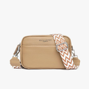 STLY & LEATHER Fashion Crossbody Bag, Beige with Chevron Strap, Small Square Purse