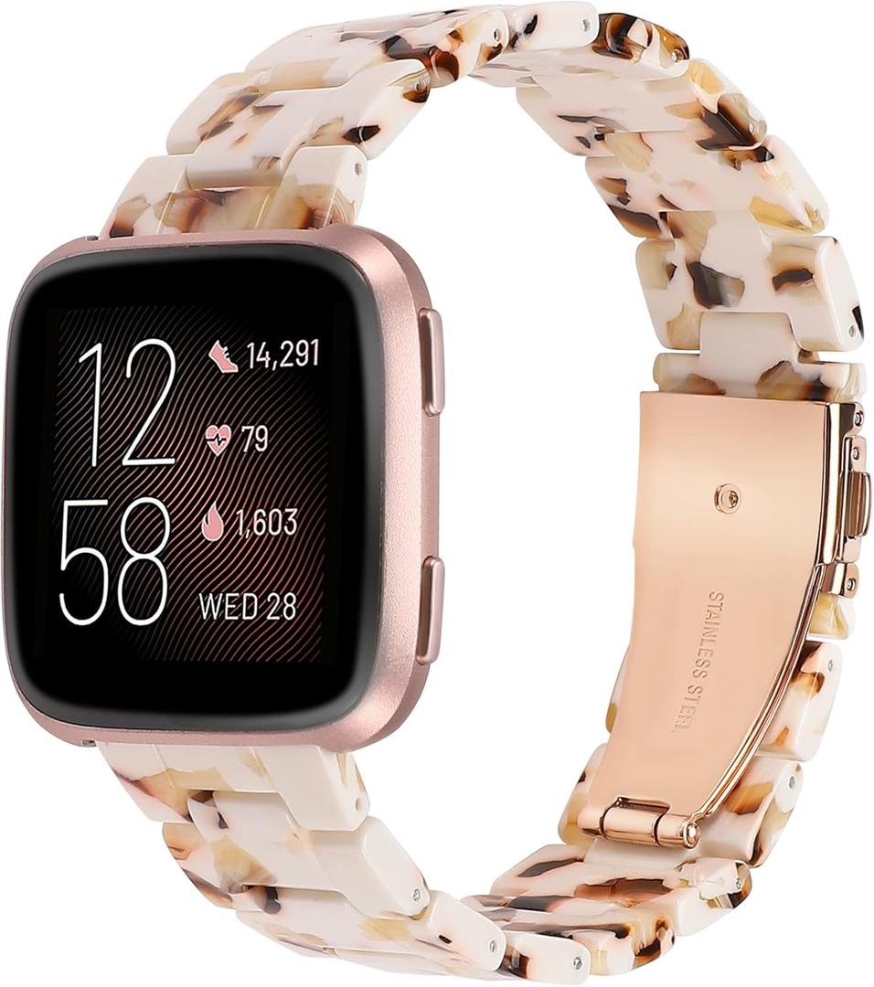 Wearlizer Resin Band Compatible with Fitbit Versa 2/Fitbit Versa/Versa Lite Bands Women Men, Lightweight Bracelet Replacement Wristband Strap for Versa 2 Smartwatch (Nougat White)