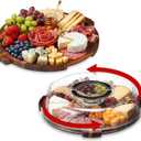 Charcuterie Board, 13.5" Rotation Acacia Wood Serving Tray with Clear Locking Lid Round Portable Lazy Susan Cheese Board Meat Fruit Tray Platter for Picnic, Housewarming Gift, Party Supplies