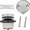 Tip-Toe Bath Tub Drain Trim Kit Set Assembly with Two-Hole Overflow Faceplate Stopper Plug Universal Fine Coarse Thread Screws Gasket Adapter for Bathroom Bathtub (Brushed Nickel)