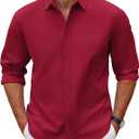 COOFANDY Men's Long Sleeve Button Down Shirts Casual Untucked Dress Shirt Beach Wedding Shirts (Red, M)