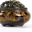 Incense Burner with Calabash Incense Stick Holder - Porcelain Charcoal Censer for Use with Resin Granular Powder Cone or Coil Incense (Fambe Yellow)