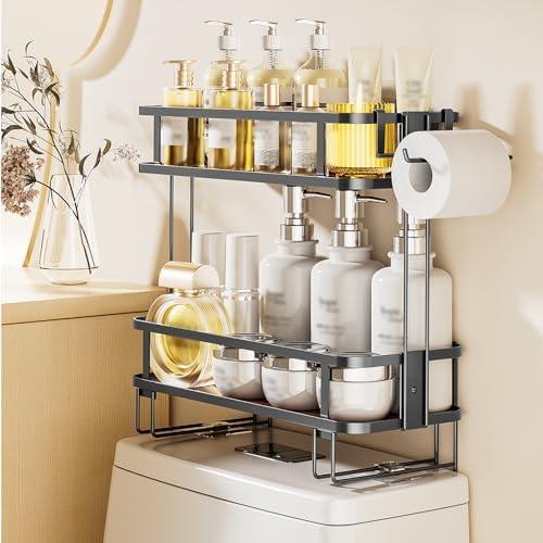 LAMU 2-Tier Over-The-Toilet Storage Shelf, Bathroom Organizer, Large Capacity, No-Drill Installation, Rust-Resistant Thick Material, Perfect for Bathroom Shelf, Black