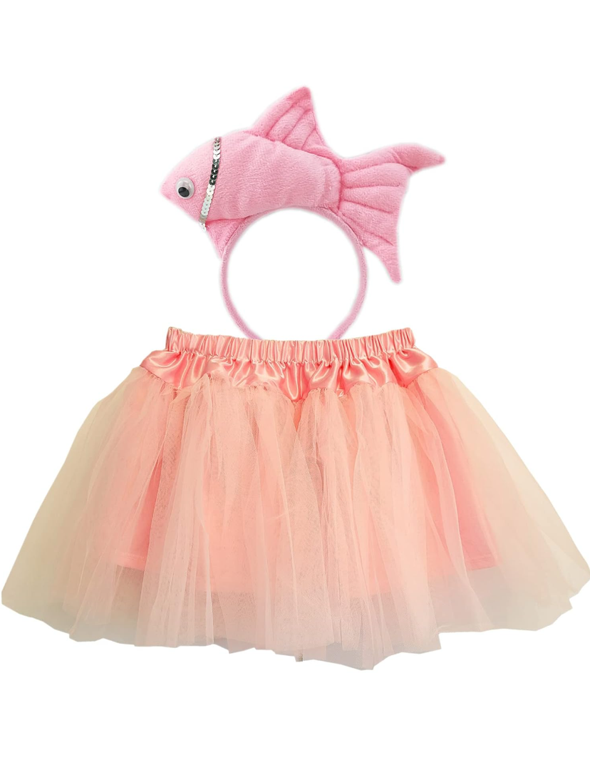 2 Pieces Fish Goldfish Marine Life Sea Animal Costume Headband and Tutu for Halloween Dress Up